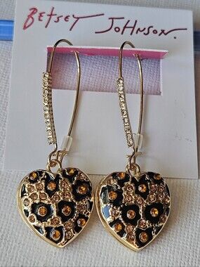Betsey Johnson Heart With Crystals  Earrings